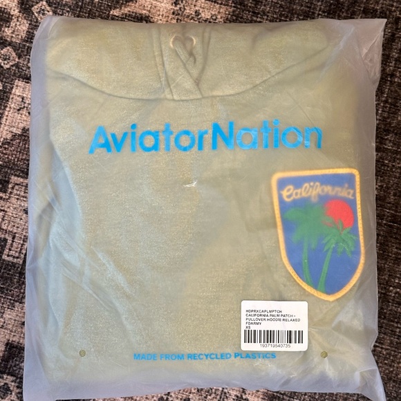 Aviator Nation California Palm Patch Relaxed Pullover Hoodie In Faded Army, XS. - Picture 5 of 8